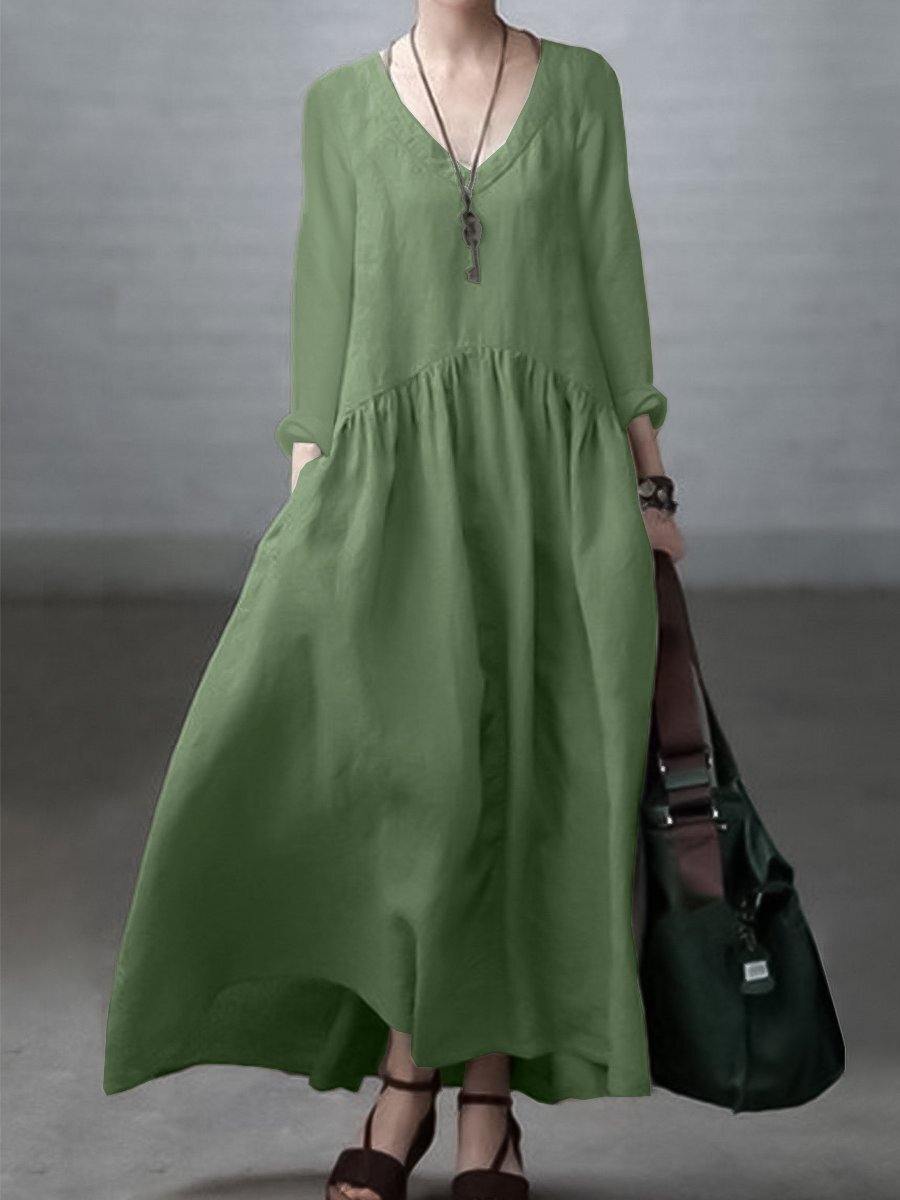 Oversized V-Neck Long Sleeve Relaxed Fit Maxi Dress - View 4