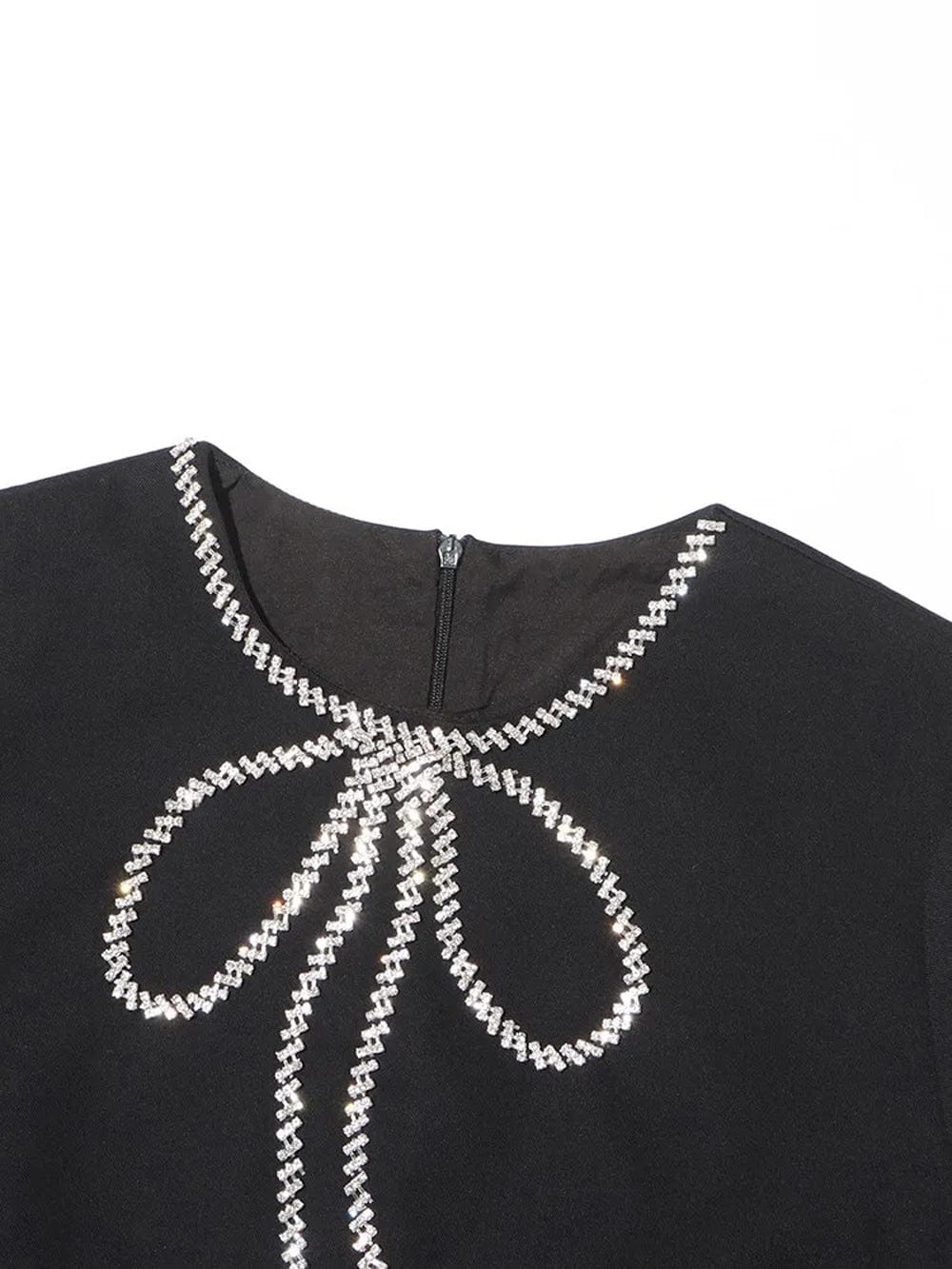 Rhinestone Bow Round Neck Short Sleeve Shift Mini Dress - View 4