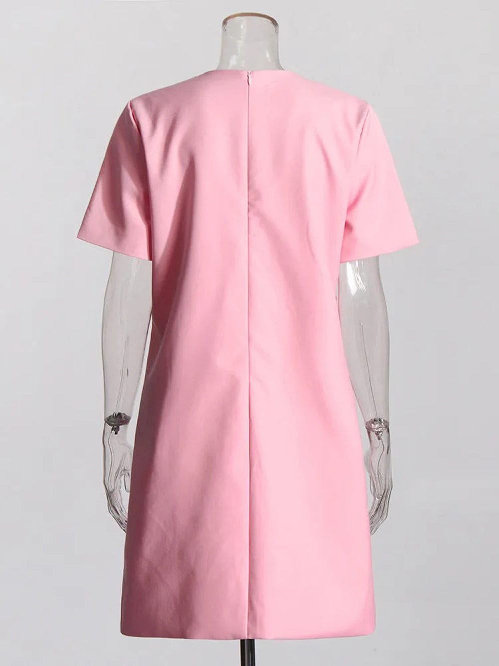 Rhinestone Bow Round Neck Short Sleeve Shift Mini Dress - View 6