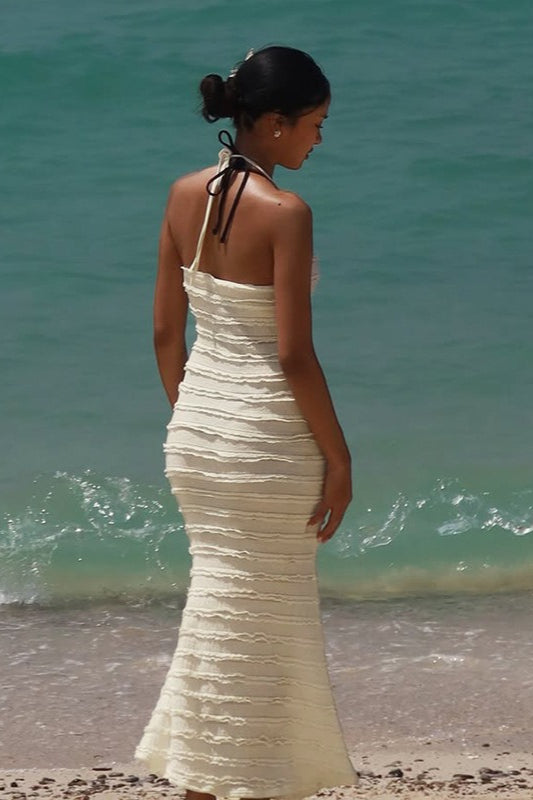 Fringe Halter V-Neck O Ring Mermaid Maxi Dress - View 6