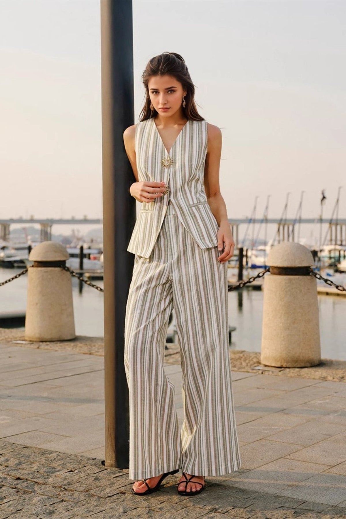 Striped Tank Top Wide Leg Loose Two Piece Set