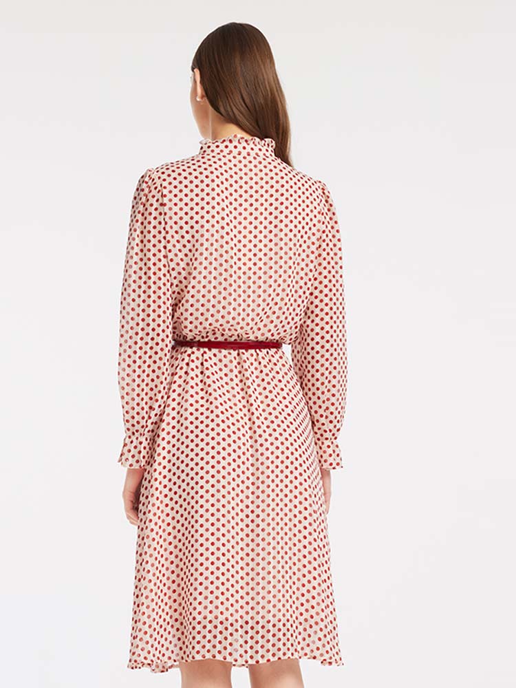Gathered Waist Chiffon Polka Dot Midi Dress - View 3