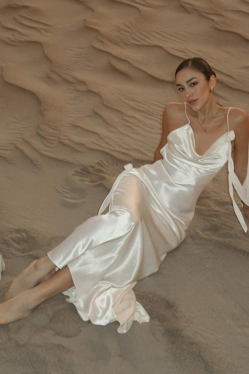 Cami Backless  Maxi Silk Dress in White - View 2