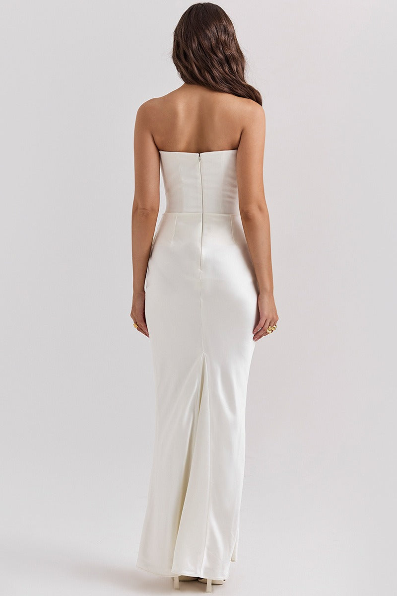 Strapless Corset Draped Satin Mermaid Maxi Gown - View 2