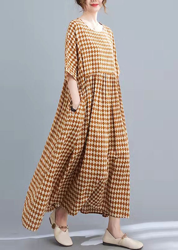 Diamond Print Round Neck Short Sleeve Empire Waist Maxi Dress - View 4