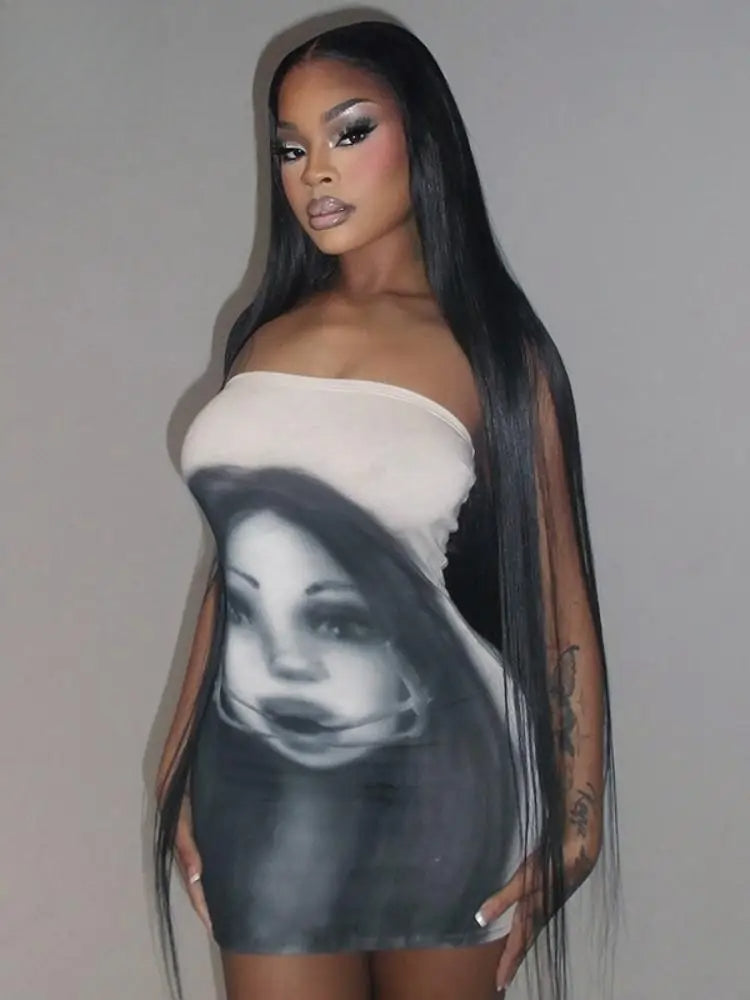 3D Print Backless Strapless Party Dress - View 2