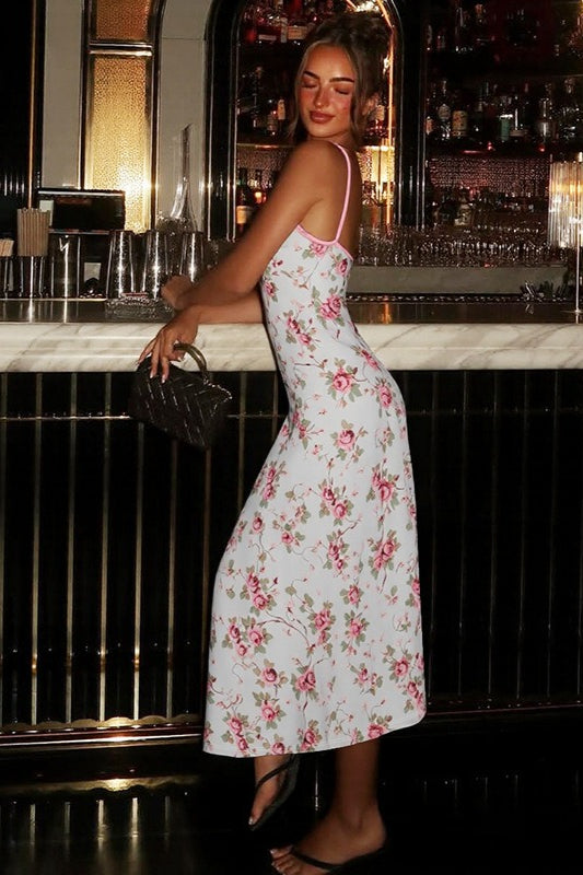 Floral Spaghetti Strap Lace Trim Sweetheart Slip Maxi Dress - View 4