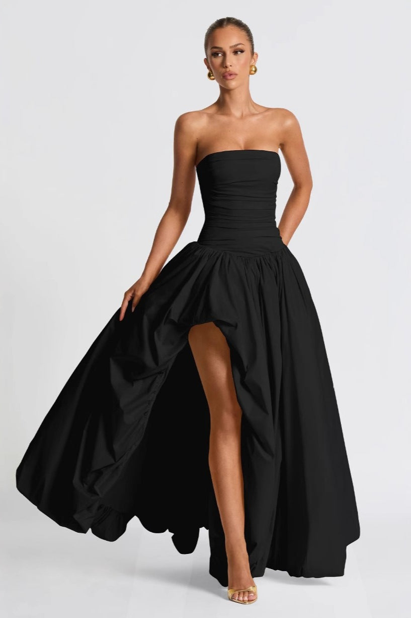 Strapless Ruched Drop Waist Bubble Hem Maxi Dress 3