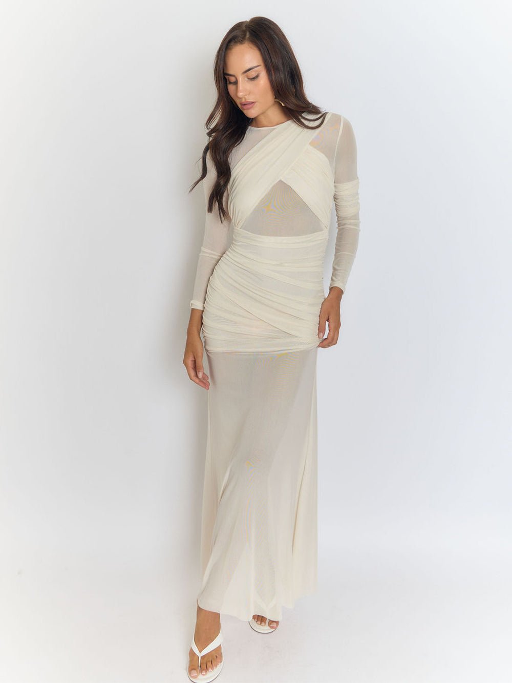 Cecilia Mesh Maxi Dress In White - View 8
