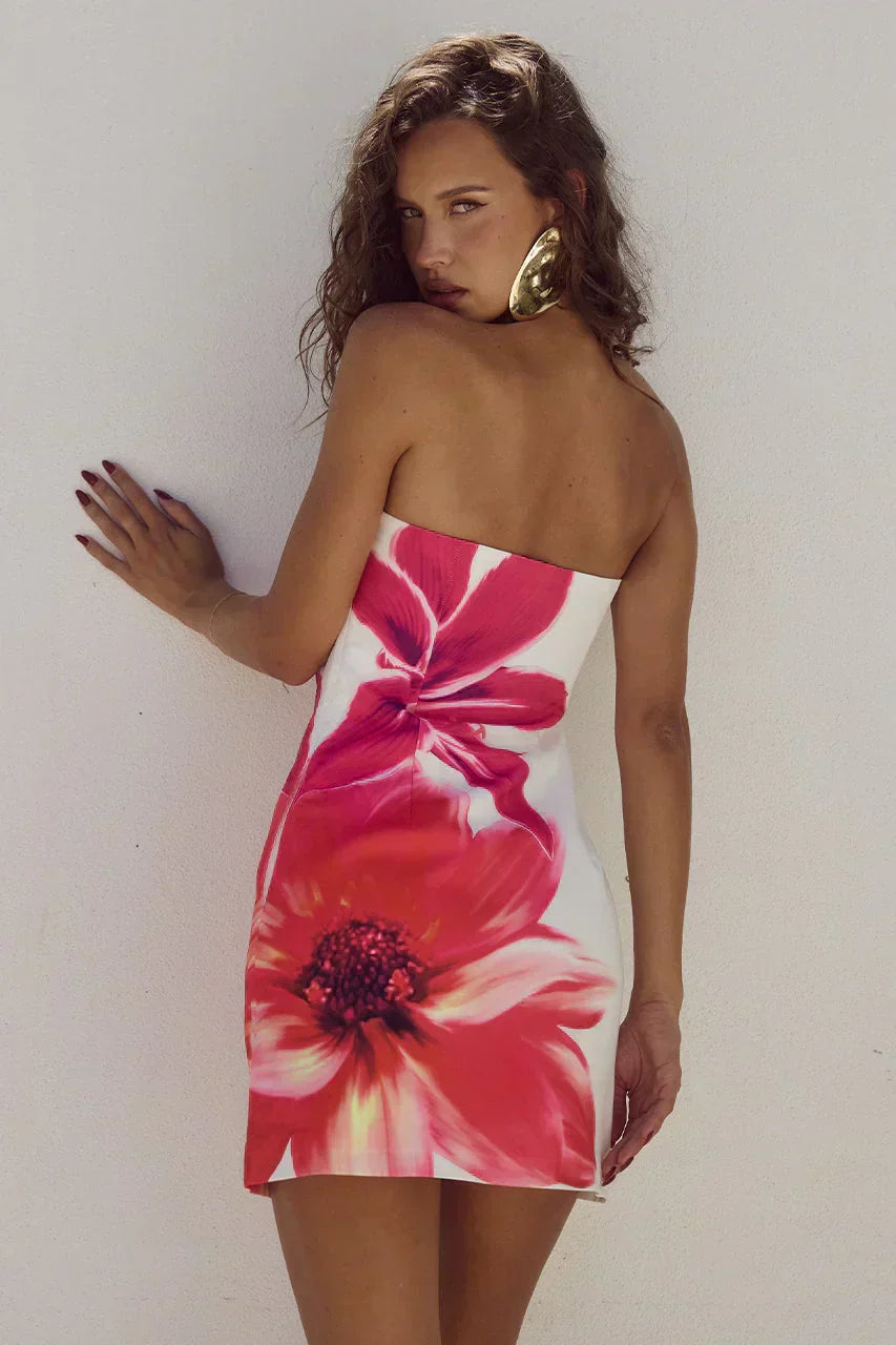Floral Print Strapless Ruched Bodycon Mini Dress - View 17