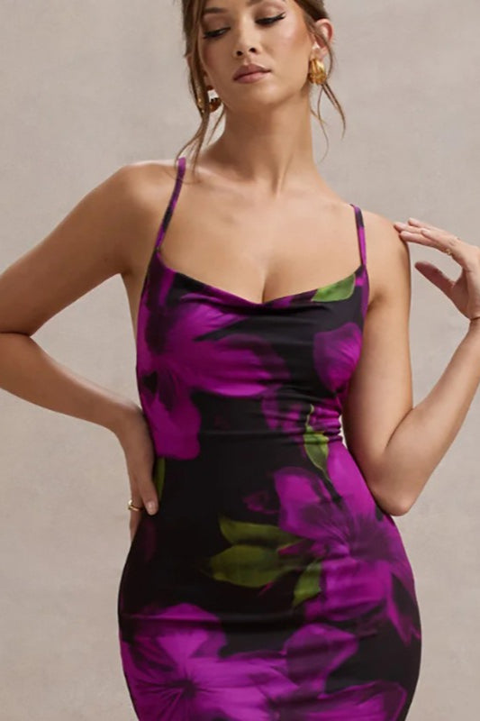 Floral Cross Strap Maxi Party Dress - View 4