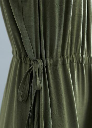 Round Neck Sleeveless Gathered Waist Pocket A-Line Summer Maxi Dress - View 5