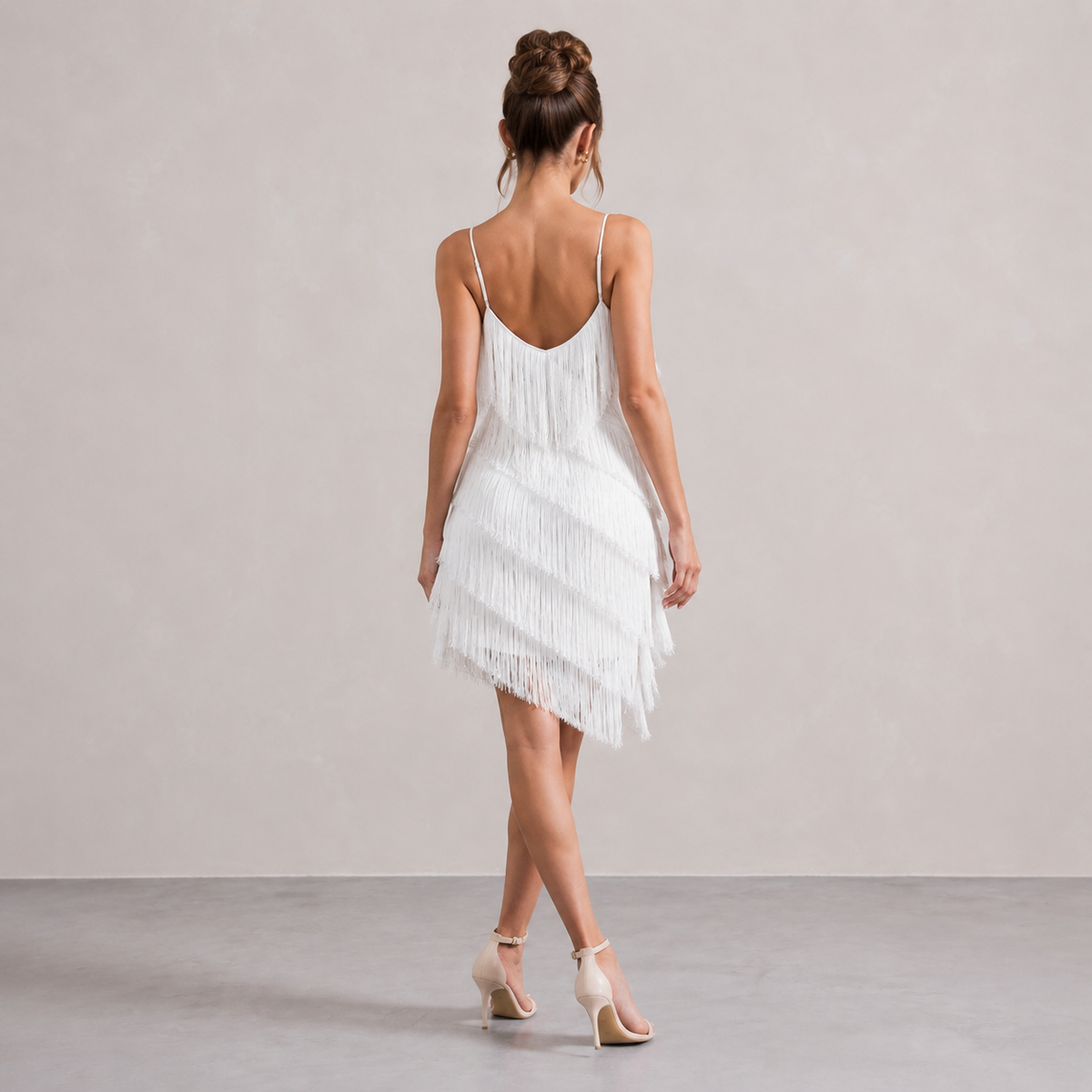 V-Neck Strappy Sequin Tassel Fringe Bodycon Mini Dress 7