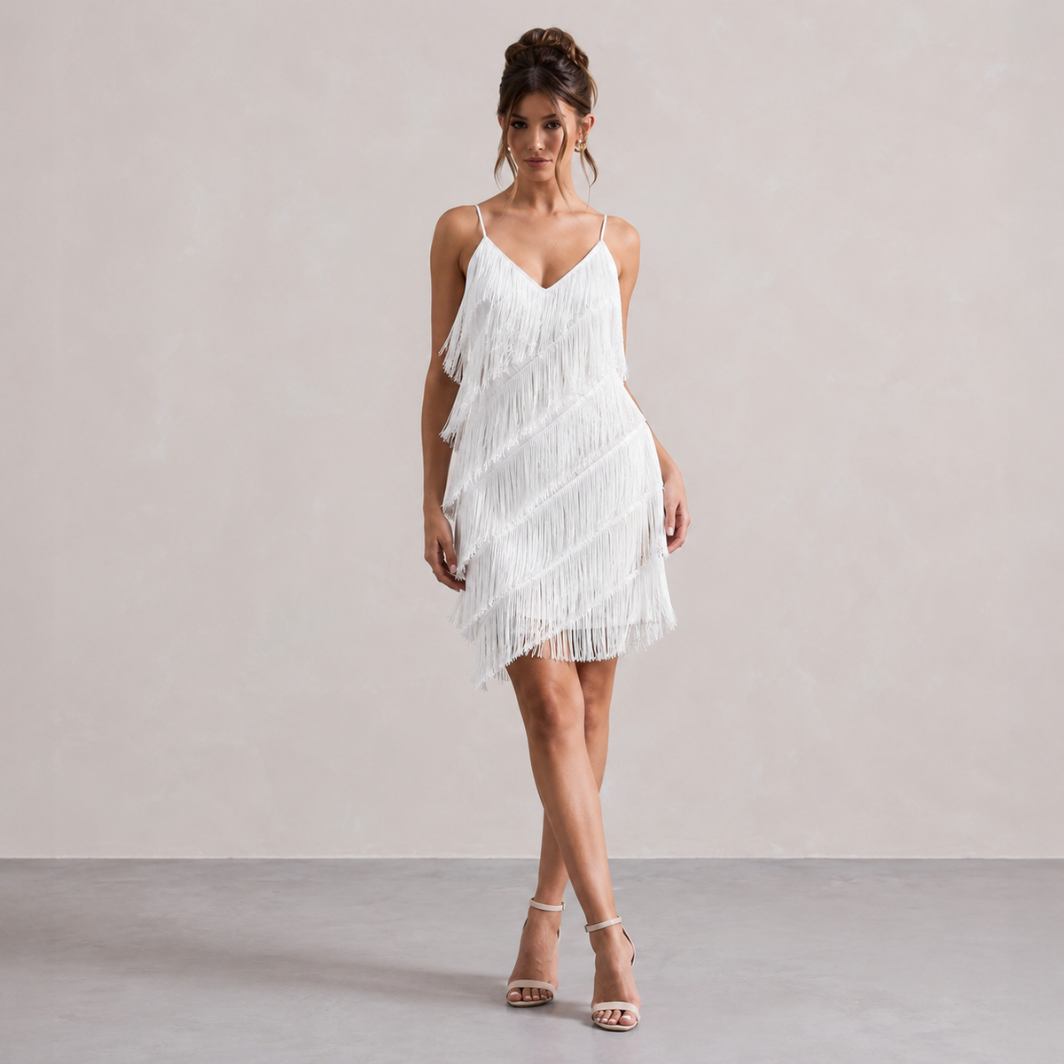 V-Neck Strappy Sequin Tassel Fringe Bodycon Mini Dress 5