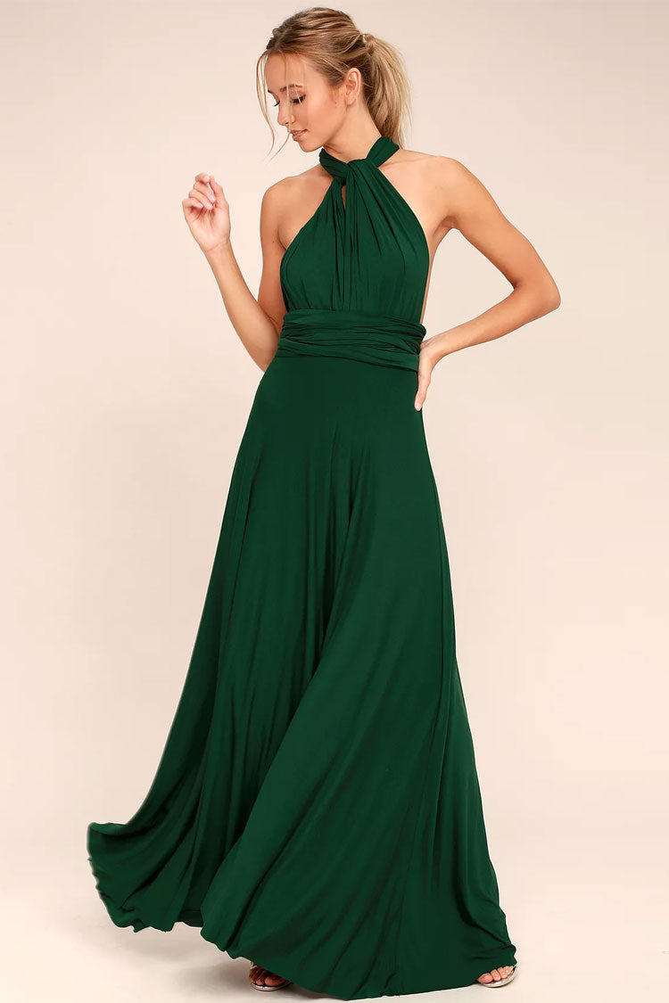 Convertible Infinity Wrap A-Line Maxi Bridesmaid Dress in Green