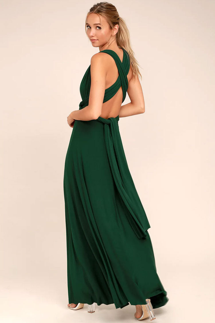 Convertible Infinity Wrap A-Line Maxi Bridesmaid Dress in Green - View 3