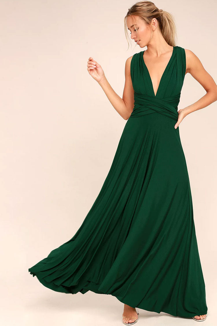Convertible Infinity Wrap A-Line Maxi Bridesmaid Dress in Green - View 4
