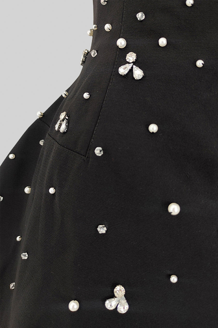 Strapless Crystal Rhinestone Trim Pearl Scatter Embellished Mini Dress - View 9