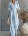 V-Neck Batwing Sleeve Ruched Waist Wide Leg Jumpsuit 4