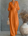 V-Neck Batwing Sleeve Ruched Waist Wide Leg Jumpsuit 8