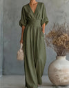 V-Neck Batwing Sleeve Ruched Waist Wide Leg Jumpsuit 6