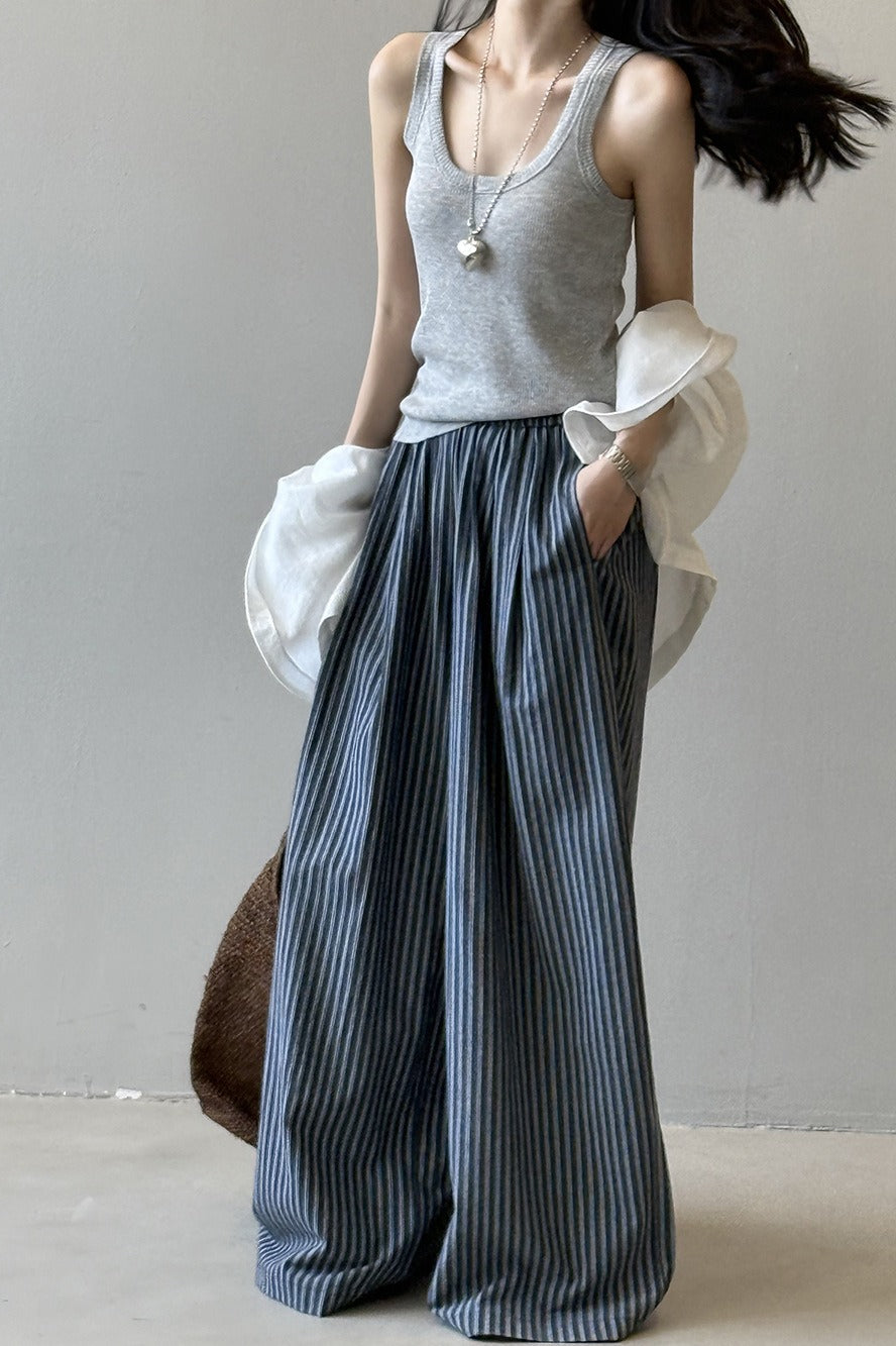 Striped High Waisted Wide Leg Straight Pants
