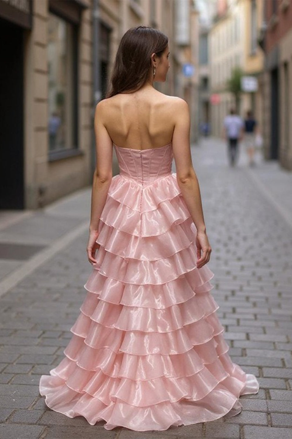 Strapless Sweetheart Crystal Beaded Corset Tiered Ruffle Ball Gown - View 2