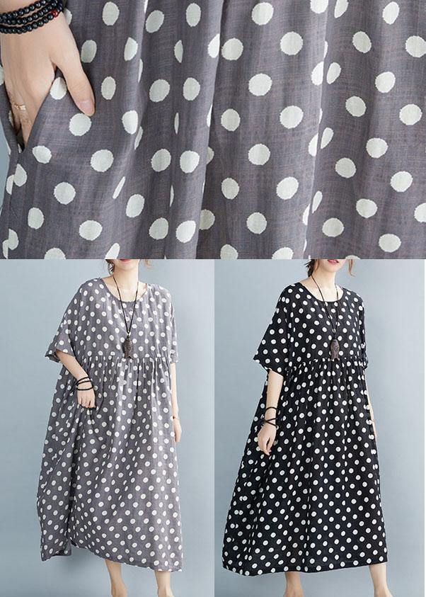 Polka Dot Empire Waist Short Sleeve Loose Maxi Dress - View 5