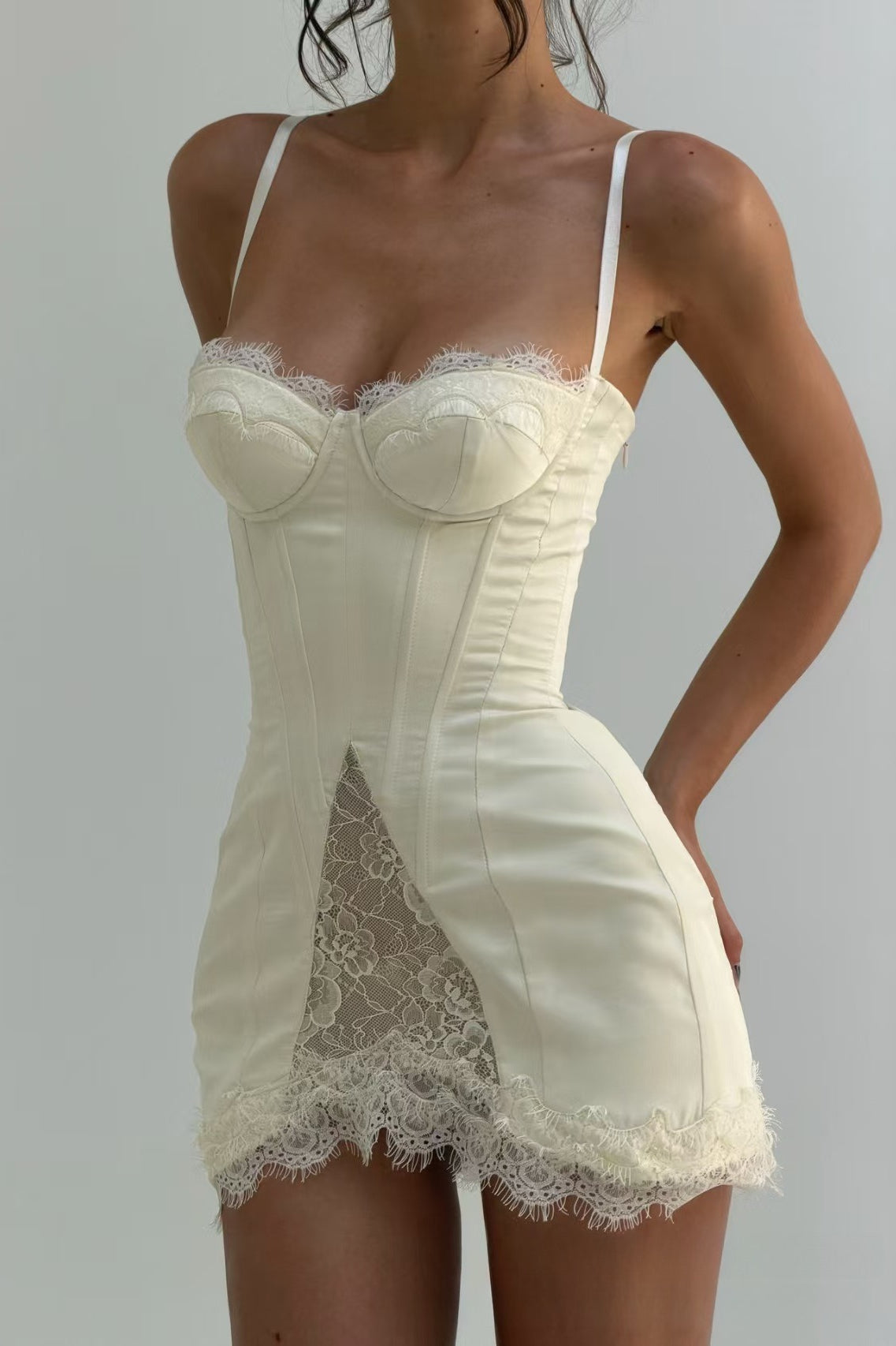 Lace Satin Mini Dress