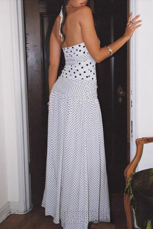 Lace Polka Dot Cami Mermaid Maxi Dress in White - View 4