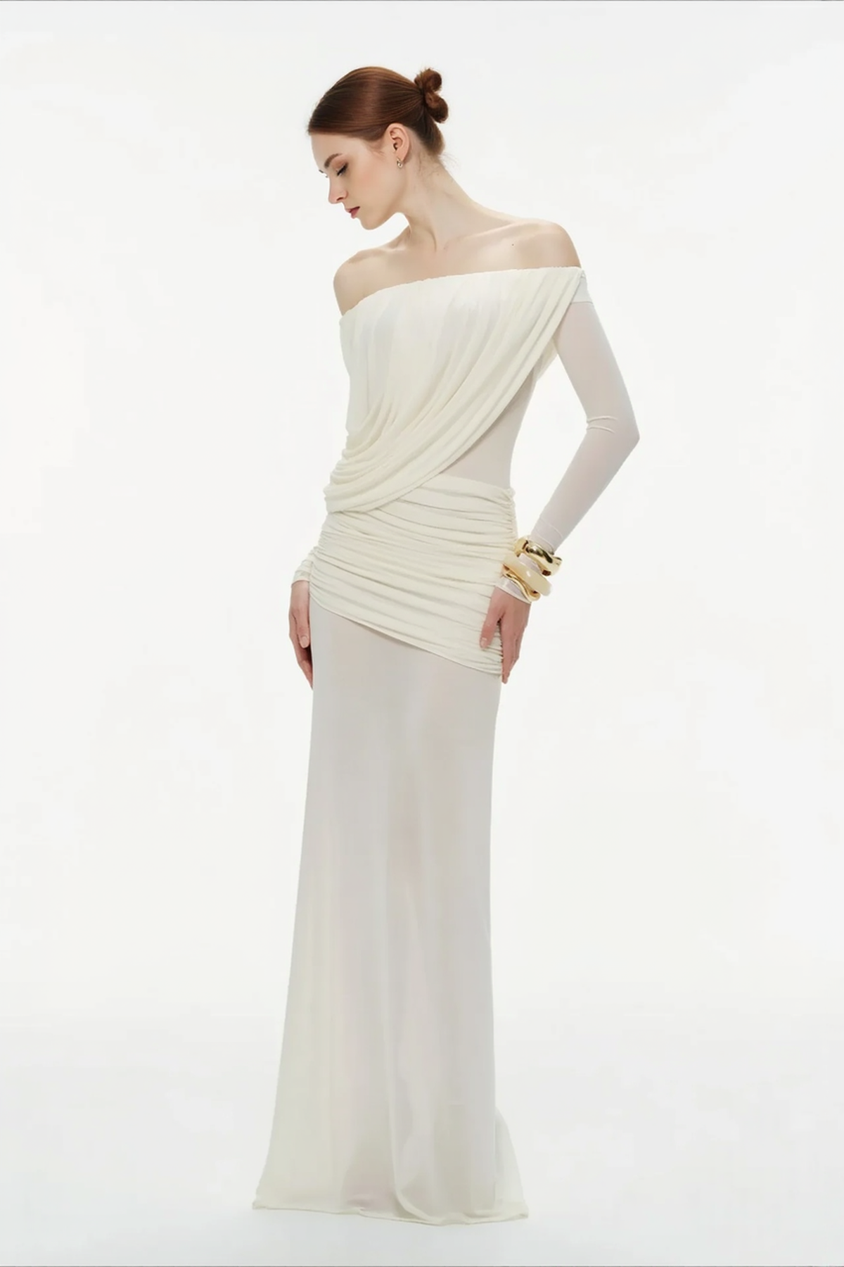 Off-the-Shoulder Sheer Mesh Bodycon Dress