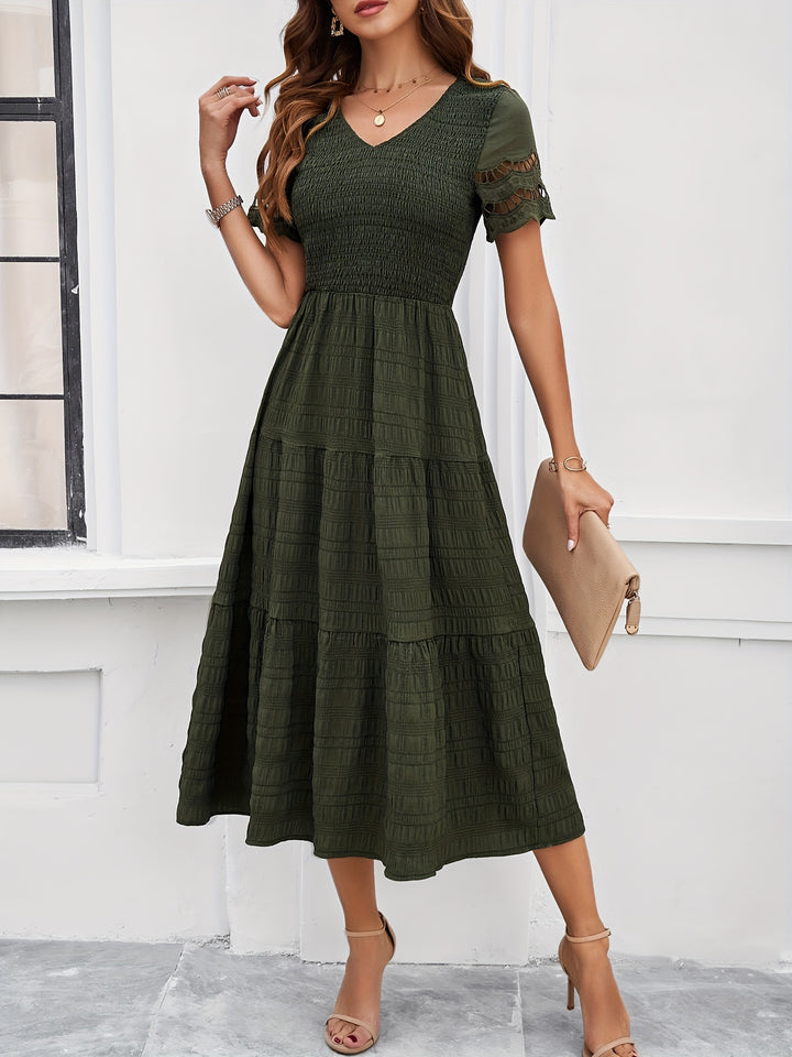 Cristina Statement a Line Short Sleeved Lace Maxi Dress - View 3