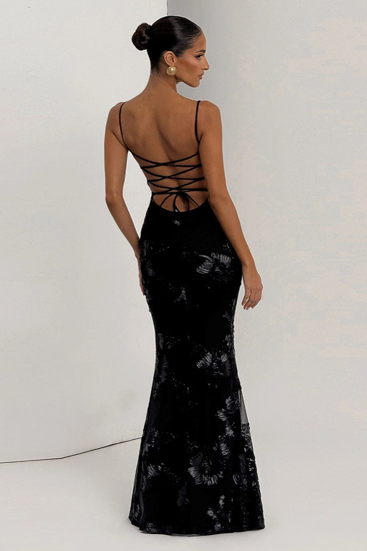 Lace Applique Sweetheart Bustier Mermaid Maxi Party Gown - View 4