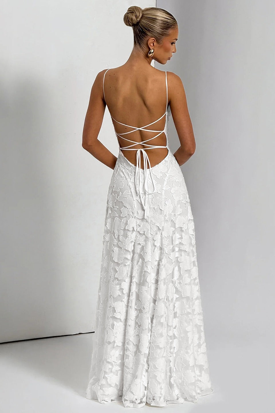 Jacquard Cami Backless Maxi Lace Dress - View 5