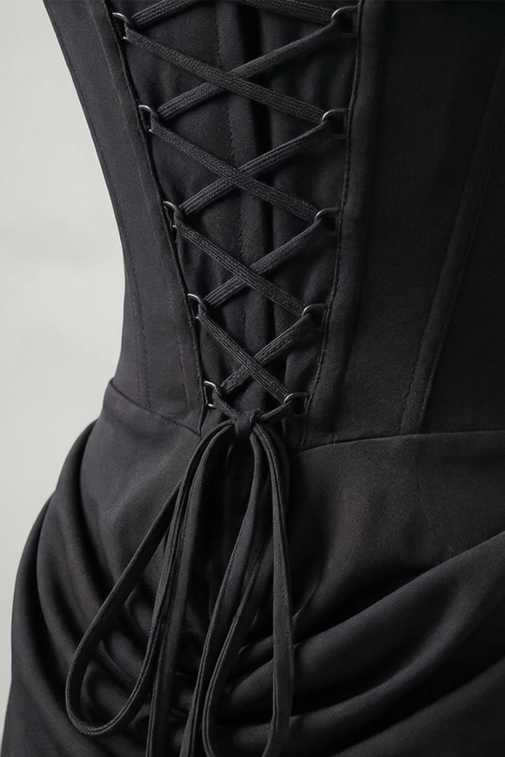 Corset Maxi Dress with Draped Hip Detail – Black - View 5