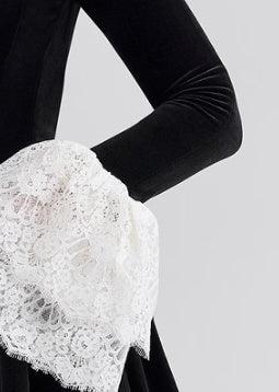 Velvet Lace Stitching Dress with Ruffled Detail - View 4