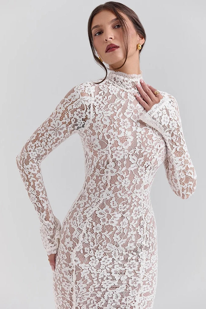 Lace Long Sleeve Midi Dress - View 7