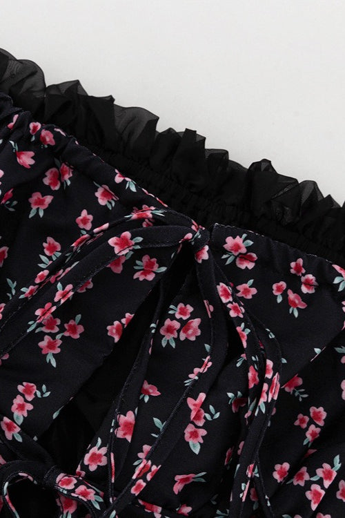 Off Shoulder Puff Sleeve Floral Print Fit and Flare Mini Dress - View 11