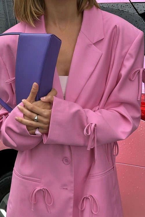 Blush Pink Bow Detail Relaxed Blazer