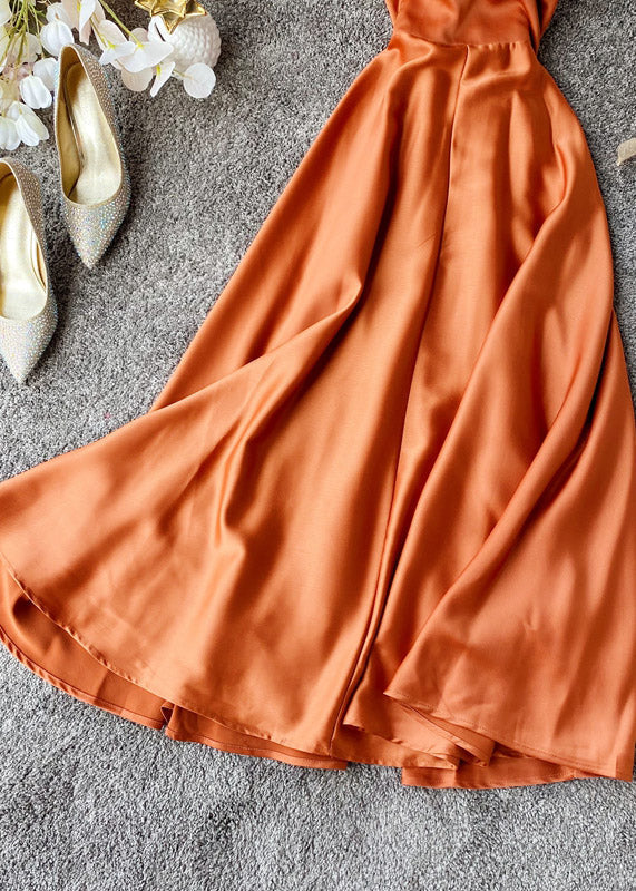 Satin Wrap Surplice V-Neck Spaghetti Strap Maxi Dress - View 3