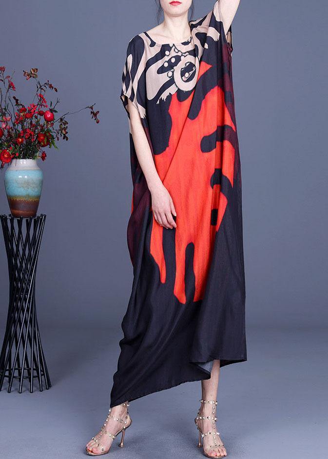 Abstract Print Oversized Round Neck Cap Sleeve Kaftan Maxi Dress - View 2