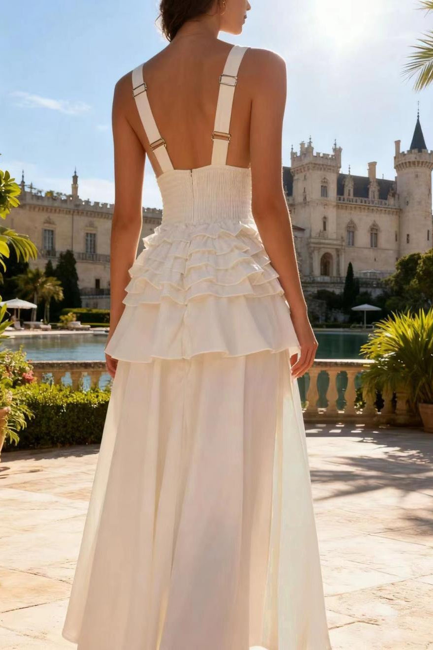 Deep V-Neck Sleeveless Corset Tiered Fit and Flare Midi Dress - View 5