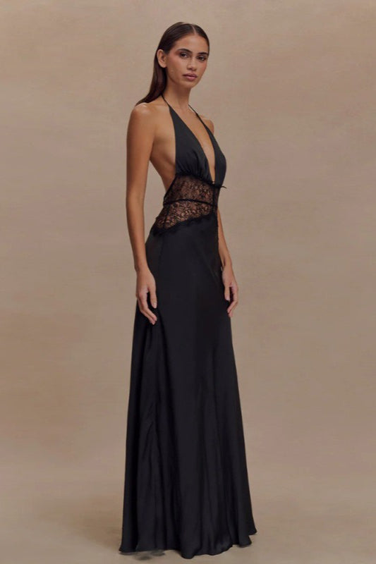 Deep V-Neck Halter Neck Backless Midi Dress - View 2
