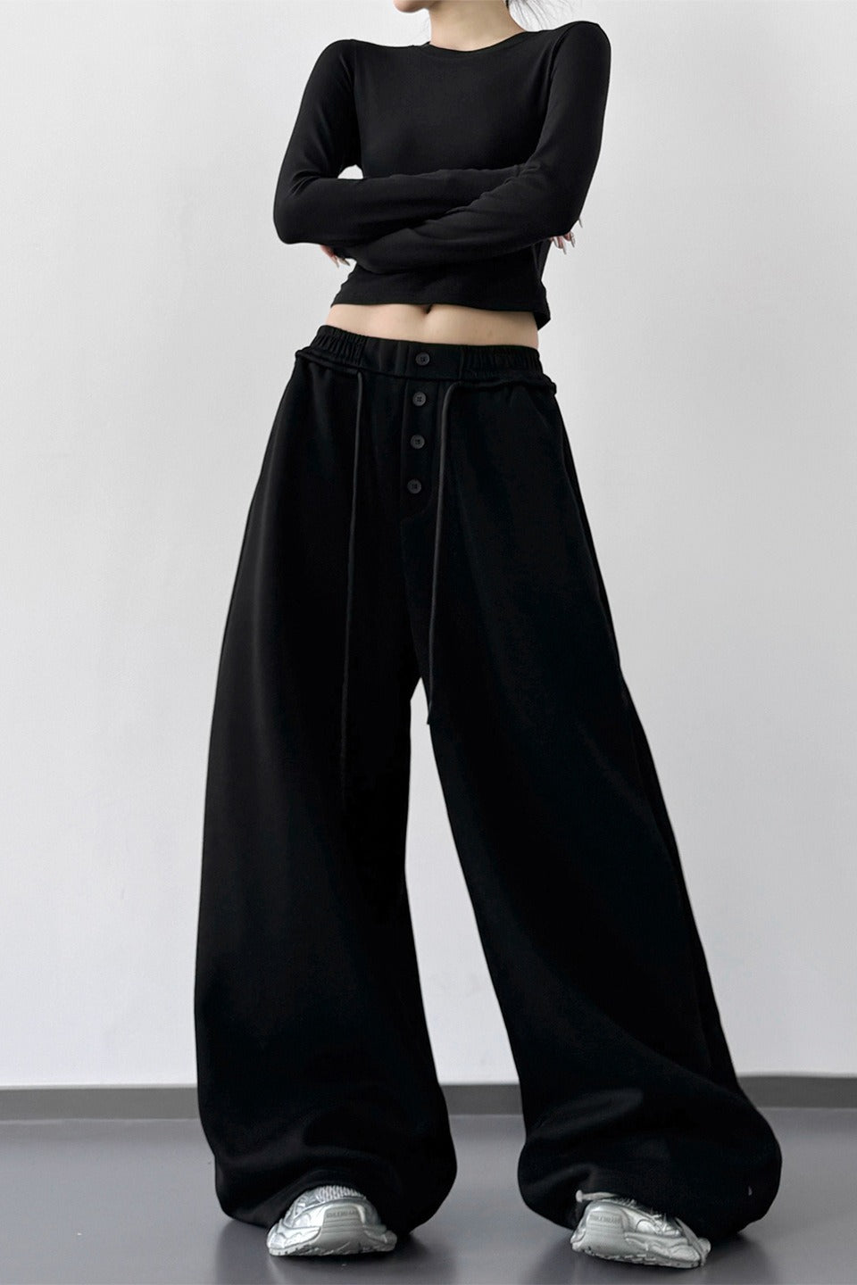 Sporty Wide Leg Elastic Waist Pants