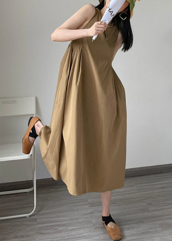 Sleeveless Round Neck High Waist Gathered Pleated Maxi Dress
