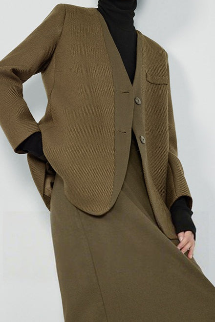 Collarless Button Front Long Sleeve Blazer 3