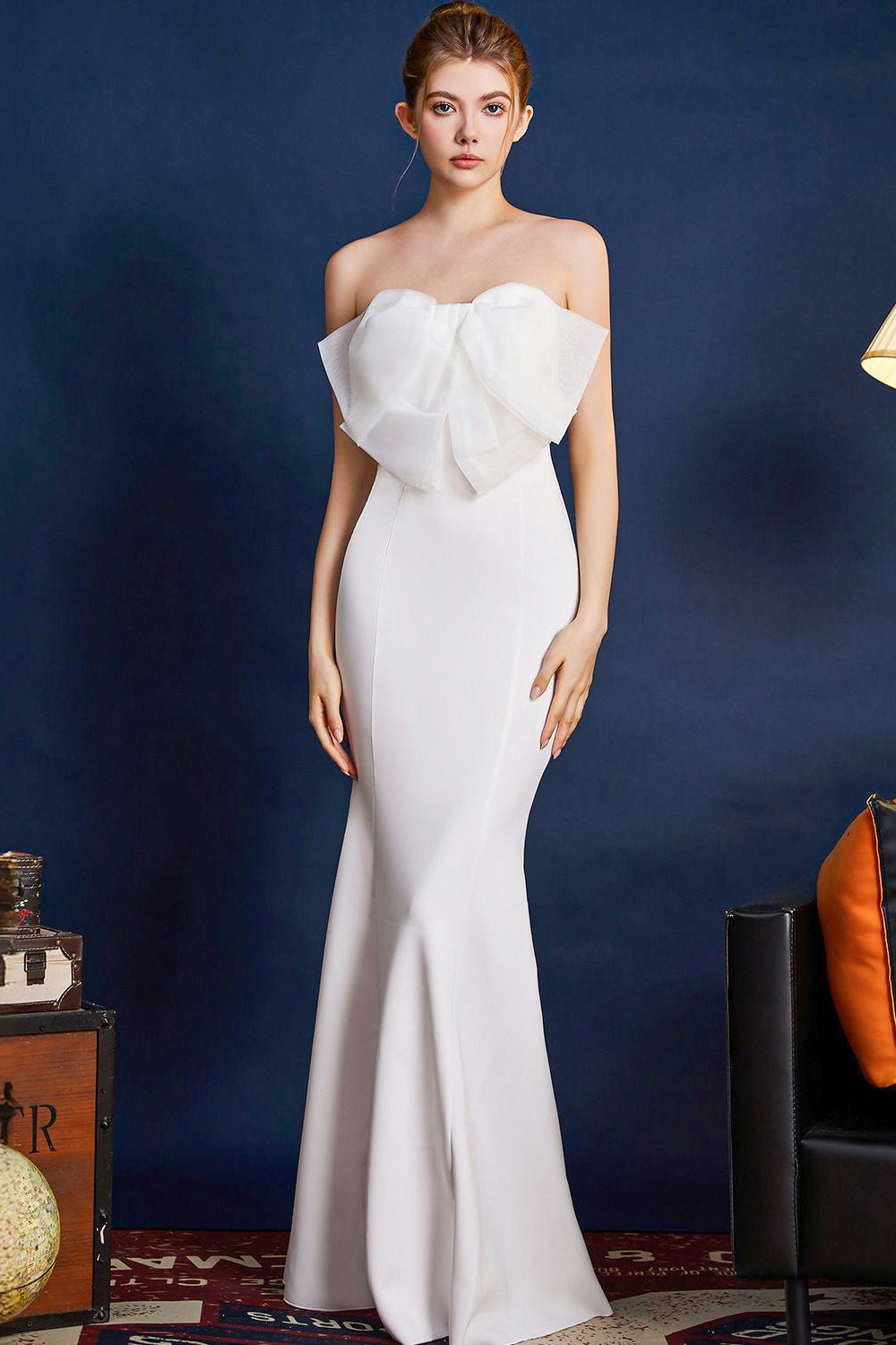 Strapless Organza Bow Bustier Mermaid Gown - View 3