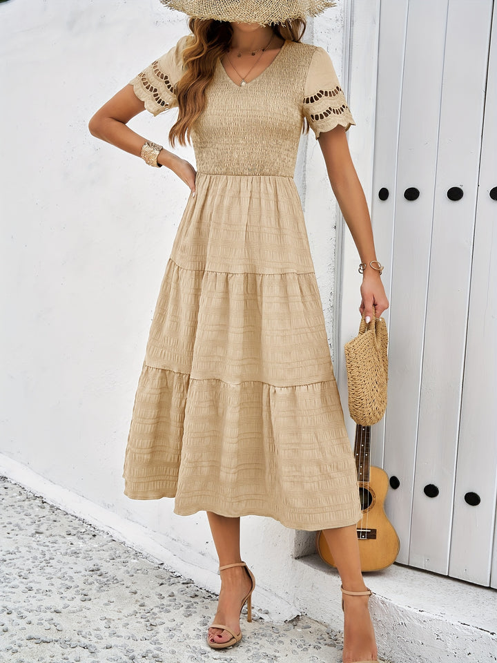 Cristina Statement a Line Short Sleeved Lace Maxi Dress