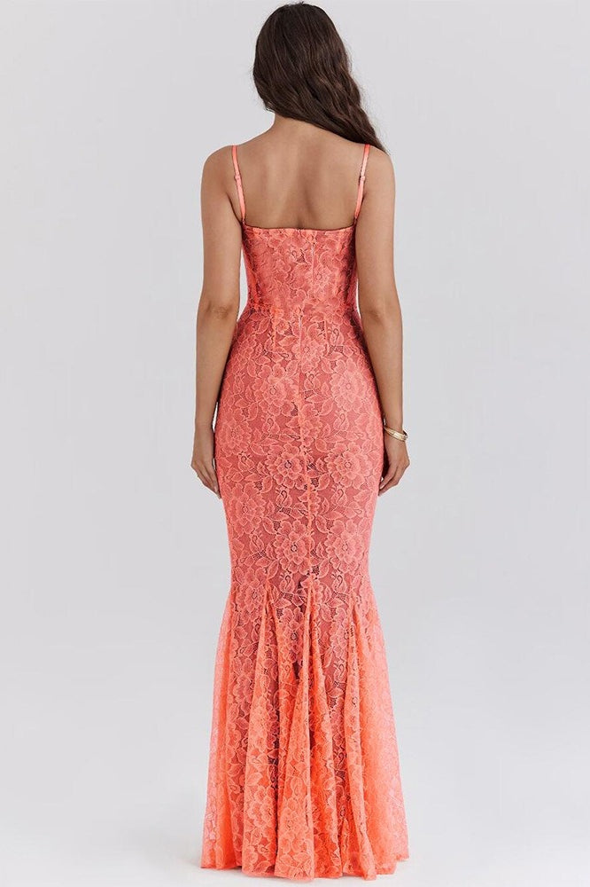 Lace Backless Spaghetti Strap Maxi Dress - View 5