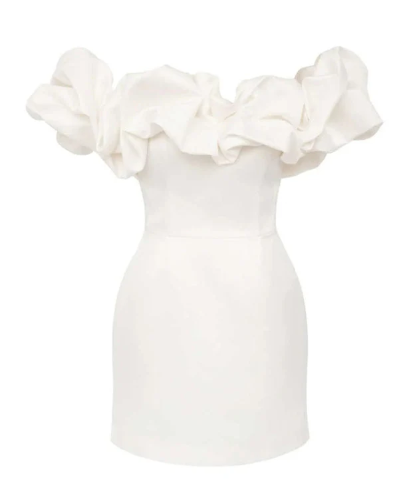 Satin Off Shoulder Ruffle Sweetheart Ruched Bodycon Mini Dress - View 6
